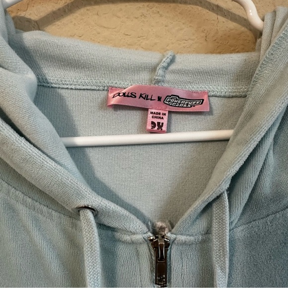 Dolls Kill X Powerpuff Girls Hoodie Zip Up Hooded Velour Sweatshirt Bubbles - Picture 7 of 10